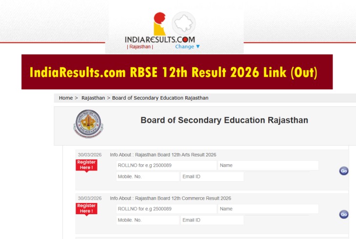 IndiaResults.com RBSE 12th Result 2026 Link (Out)
